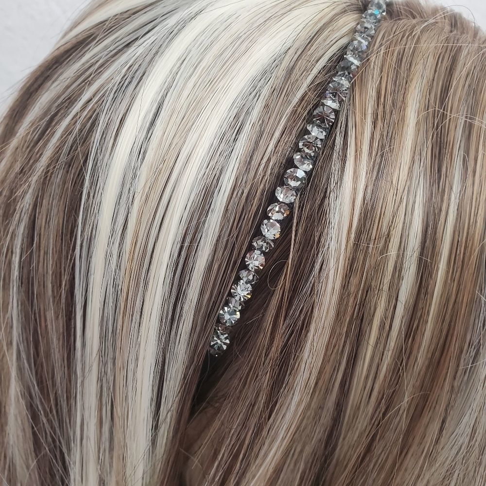 Gray Gun Metal Crystals Paved Metal Base Hairband - Picture 2 of 6